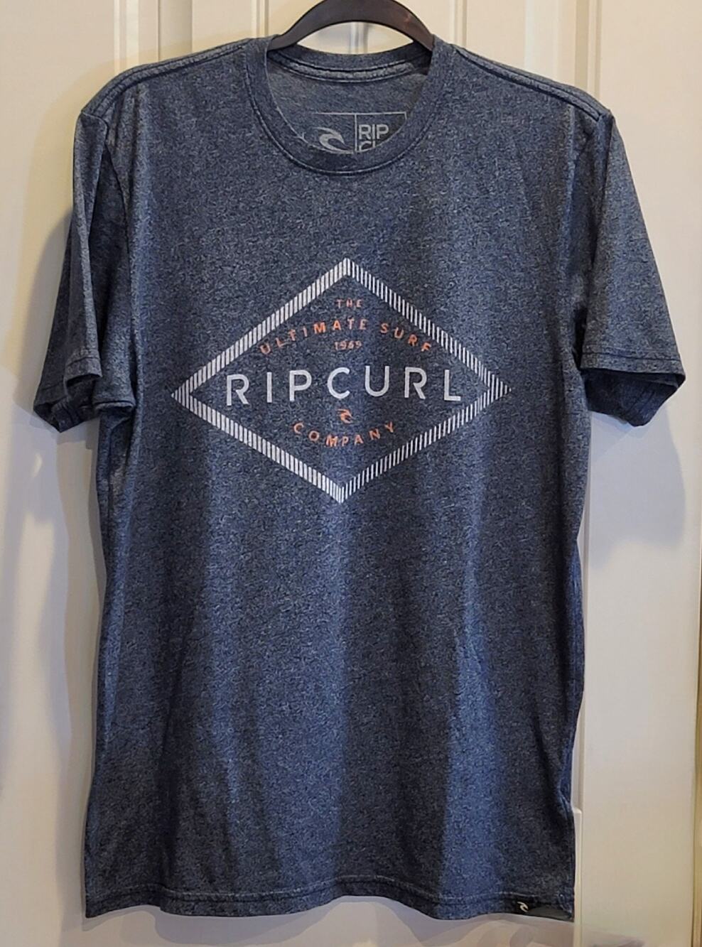 2/$15 Rip Curl Y2K Surf Apparel Blue Gray Heather Short Sleeve Graphic Mens M